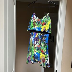 MILLY vacation silk dress Colorful Floral Spaghetti Strap